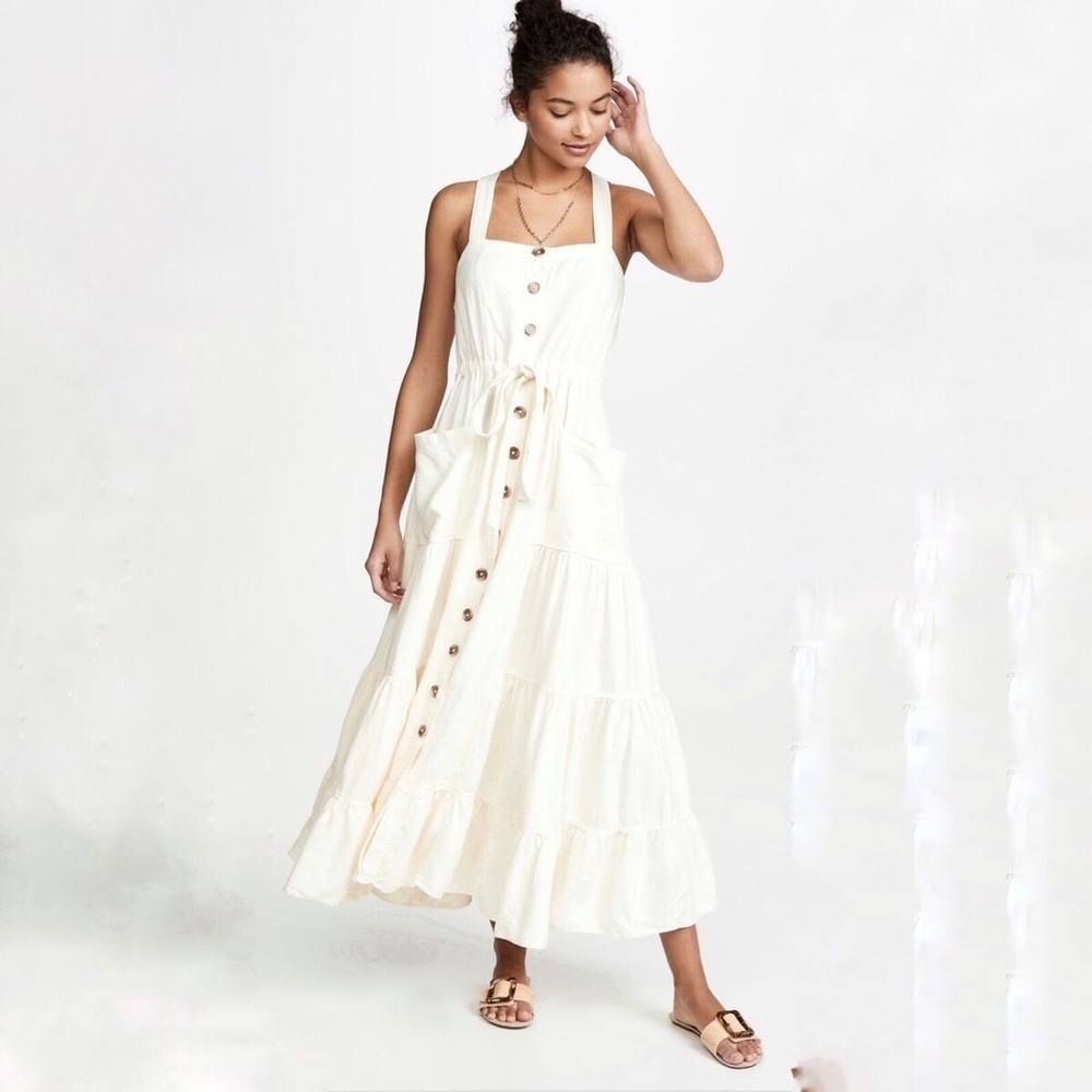 Free People Catch the Breeze Linen White CottageCore Summer Dress Extra Small
